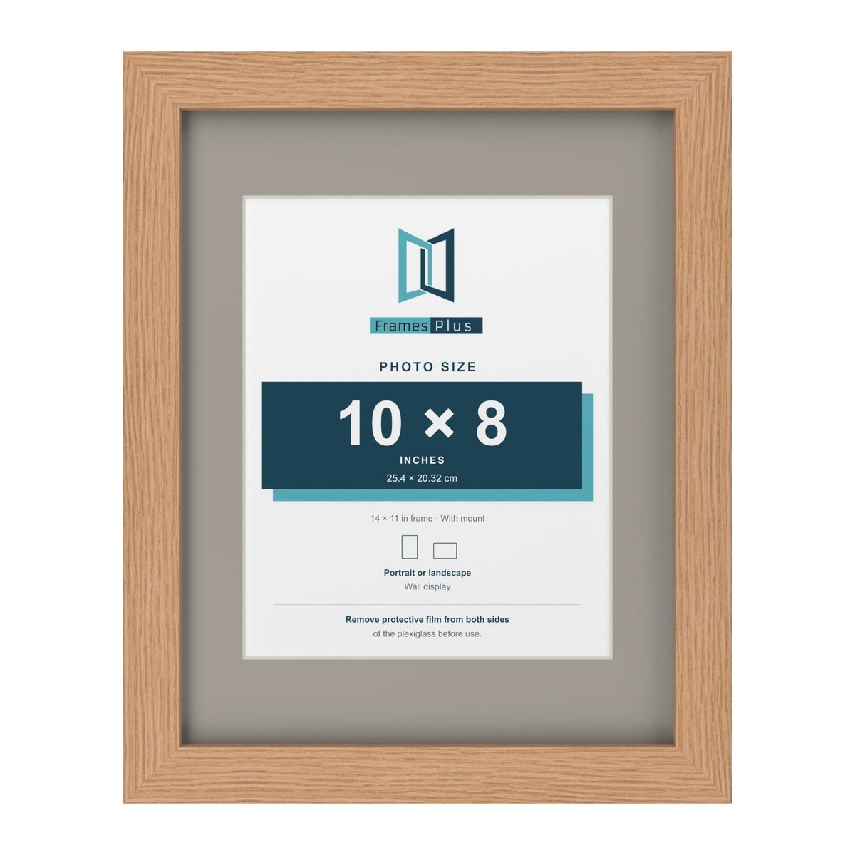 Oak 14 x 11 inch picture frame with a Dawn Grey mount for a 10 x 8 inch photo
