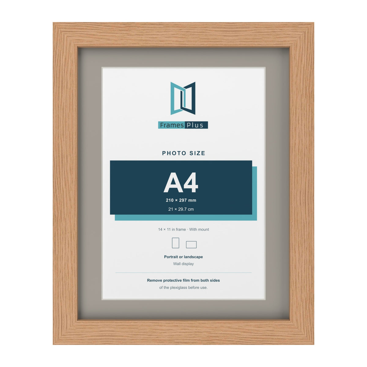 Oak 14 x 11 inch picture frame with a Dawn Grey mount for an A4 photo