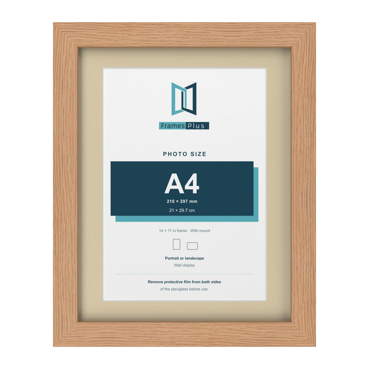 Oak 14 x 11 inch picture frame with an ivory mount for an A4 photo