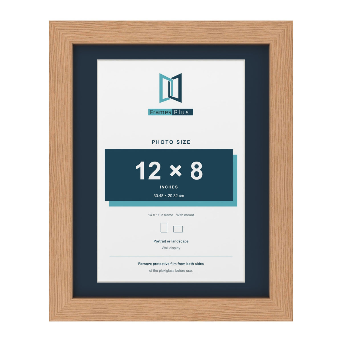 Oak 14 x 11 inch picture frame with a Pacific Blue mount for a 12 x 8 inch photo