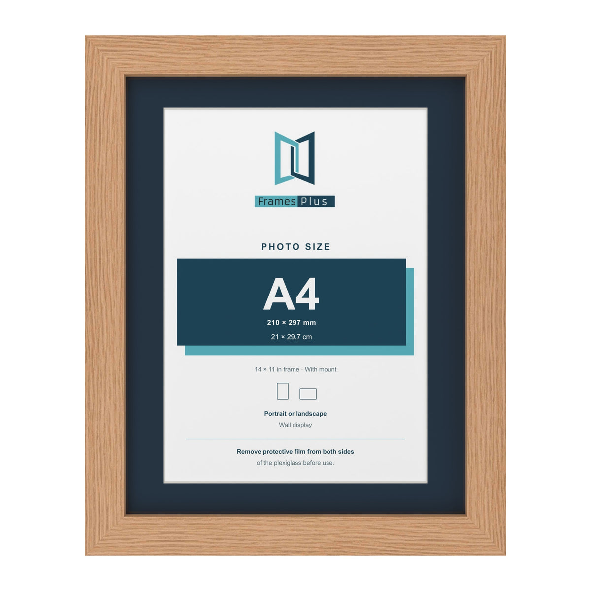 Oak 14 x 11 inch picture frame with a Pacific Blue mount for an A4 photo