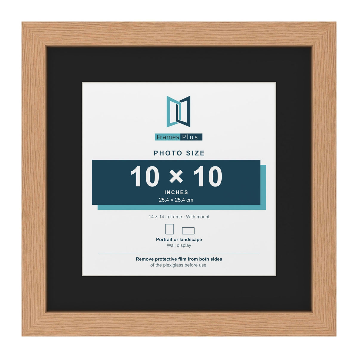 Oak 14 x 14 inch picture frame with a black mount for a 10 x 10 inch photo