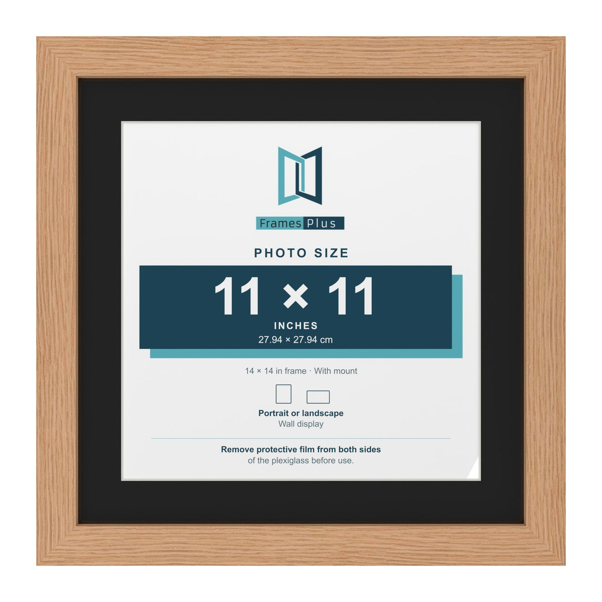 Oak 14 x 14 inch picture frame with a black mount for an 11 x 11 inch photo