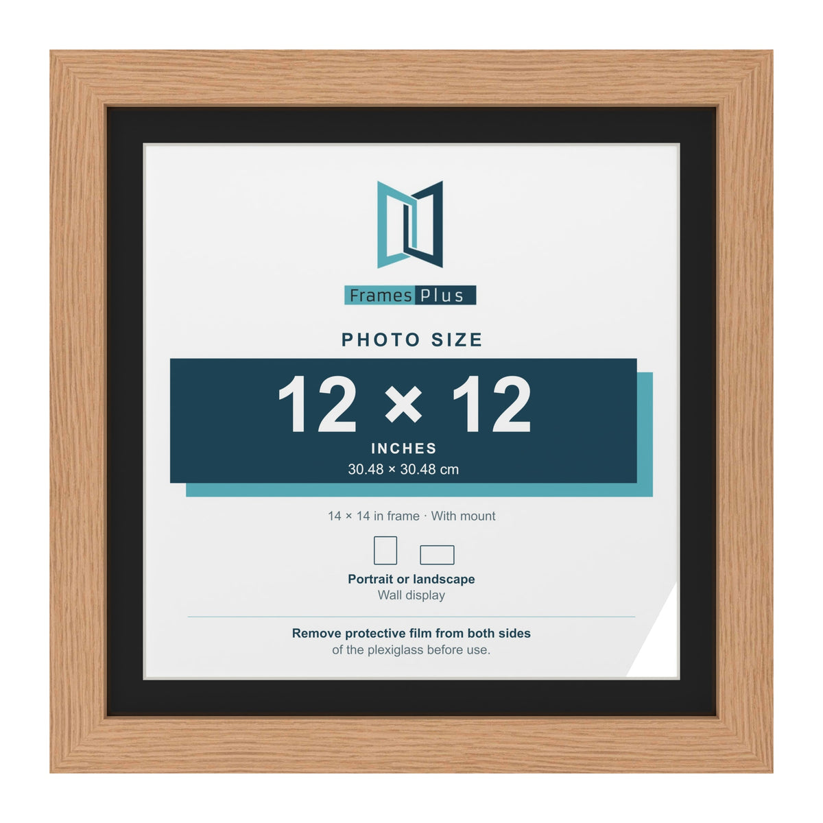 Oak 14 x 14 inch picture frame with a black mount for a 12 x 12 inch photo