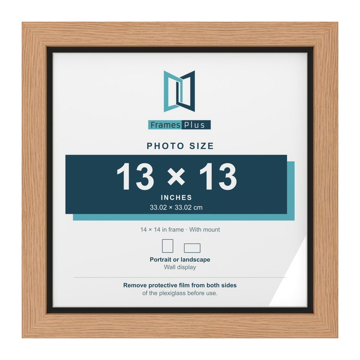 Oak 14 x 14 inch picture frame with a black mount for a 13 x 13 inch photo