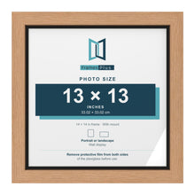 Oak 14 x 14 inch picture frame with a black mount for a 13 x 13 inch photo