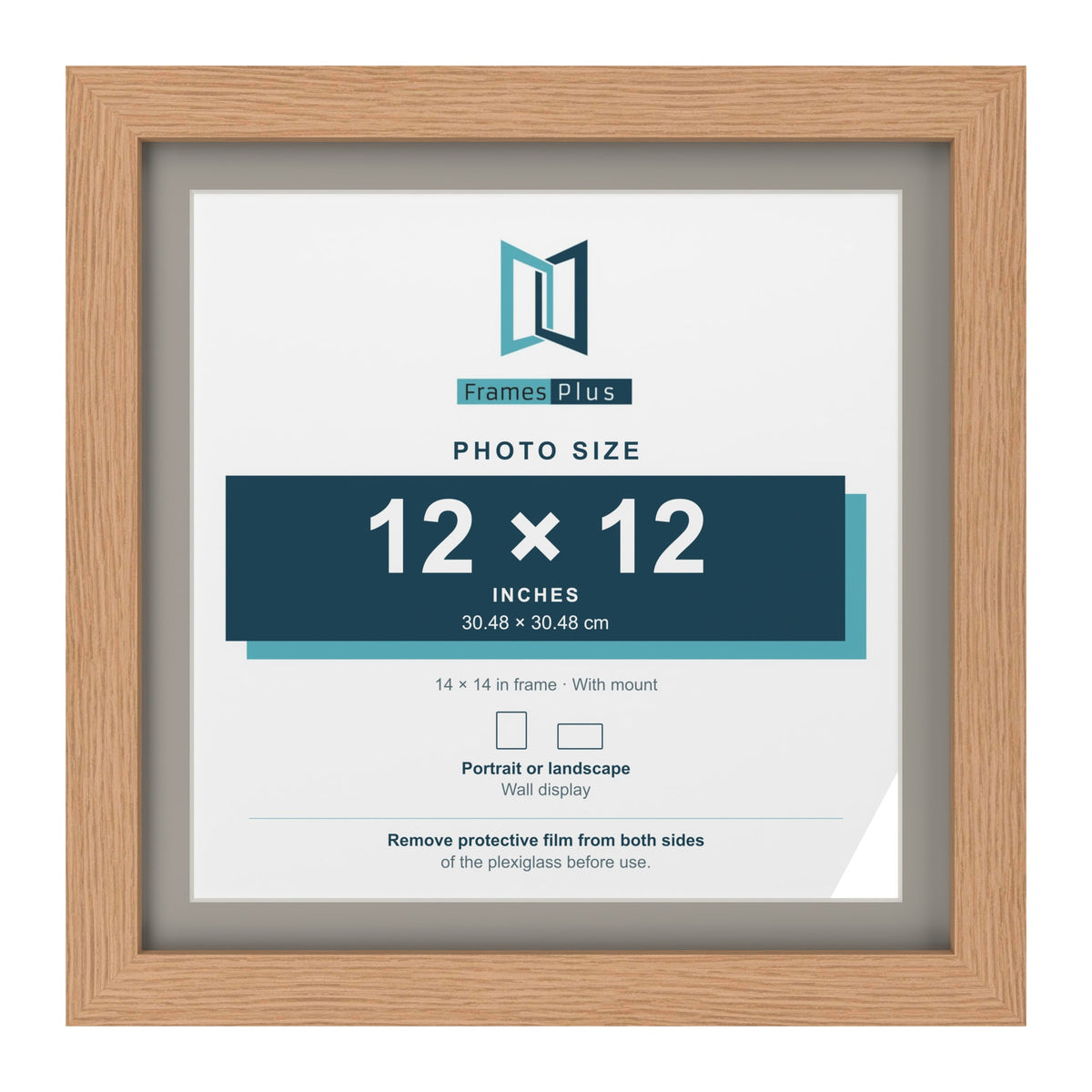 Oak 14 x 14 inch picture frame with a Dawn Grey mount for a 12 x 12 inch photo