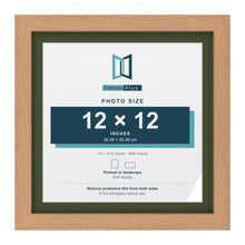 Oak 14 x 14 inch picture frame with a green mount for a 12 x 12 inch photo