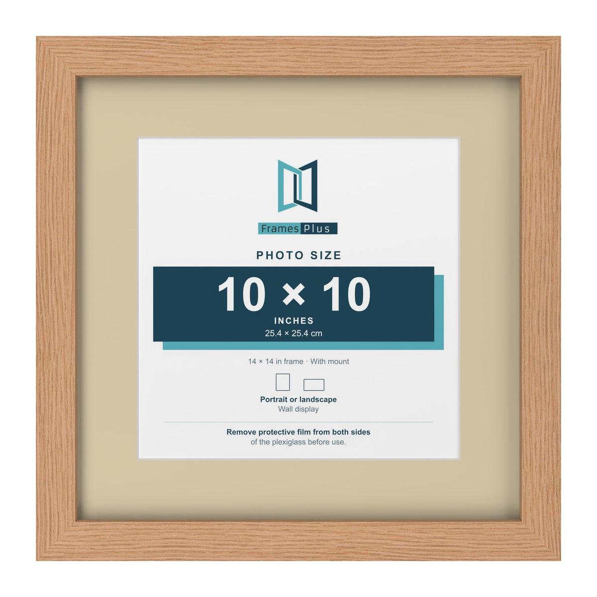 Oak 14 x 14 inch picture frame with an ivory mount for a 10 x 10 inch photo