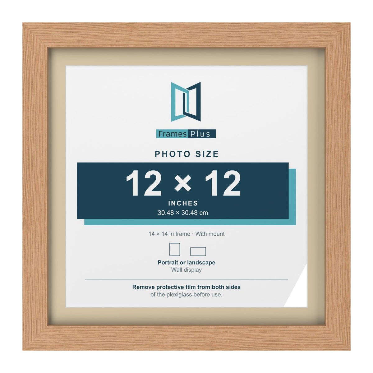 Oak 14 x 14 inch picture frame with an ivory mount for a 12 x 12 inch photo