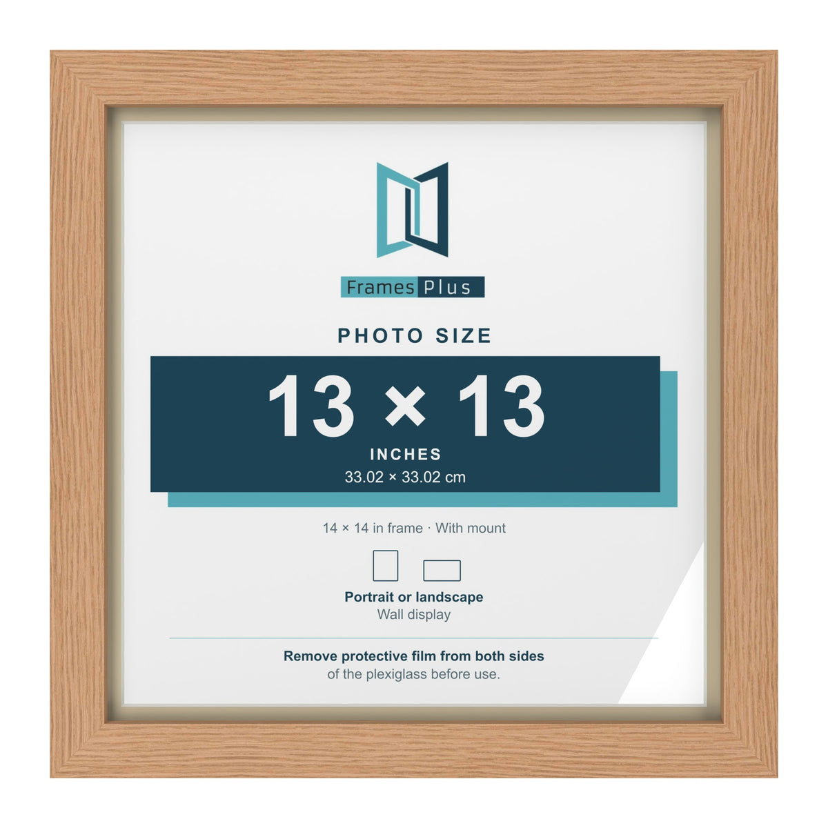 Oak 14 x 14 inch picture frame with an ivory mount for a 13 x 13 inch photo