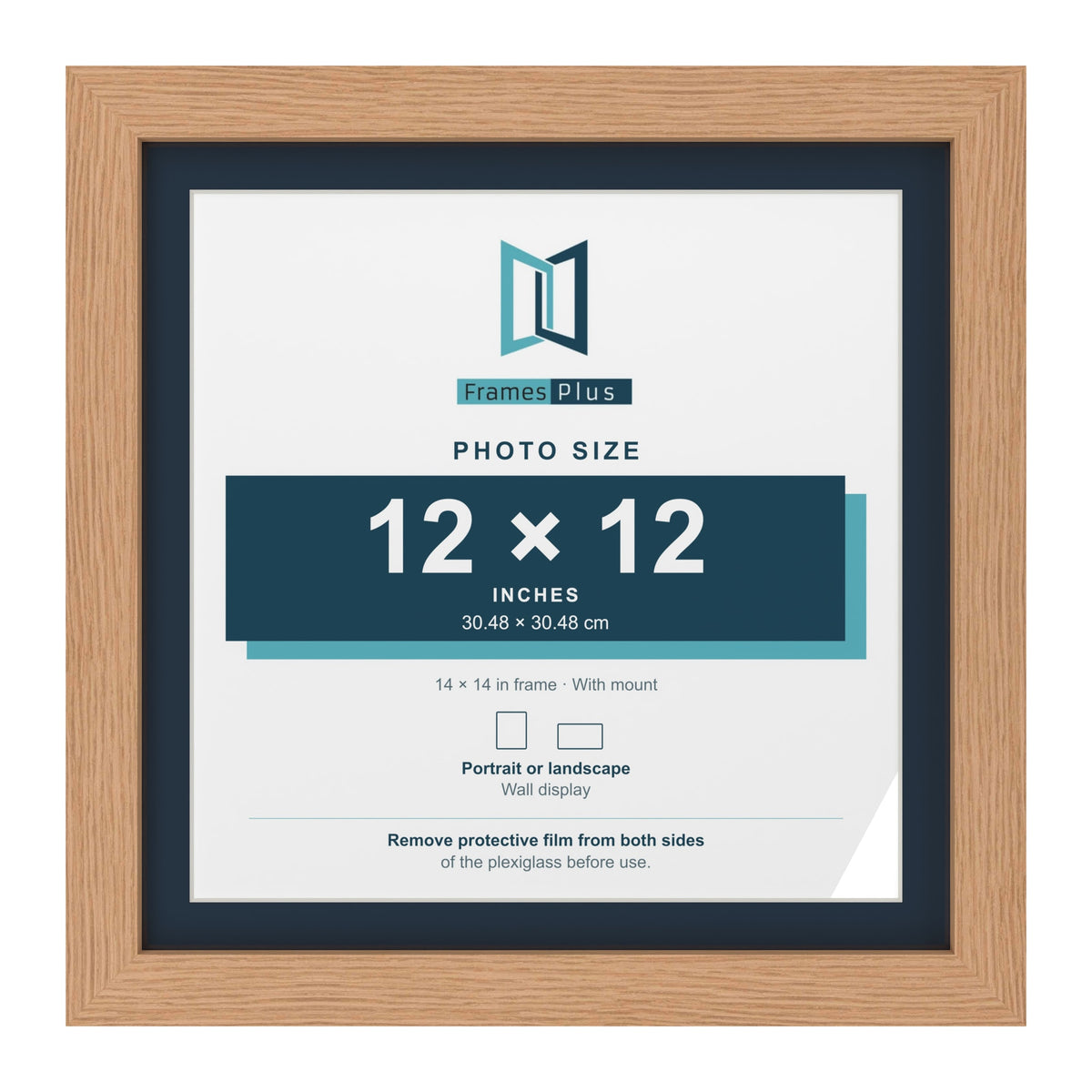 Oak 14 x 14 inch picture frame with a Pacific Blue mount for a 12 x 12 inch photo