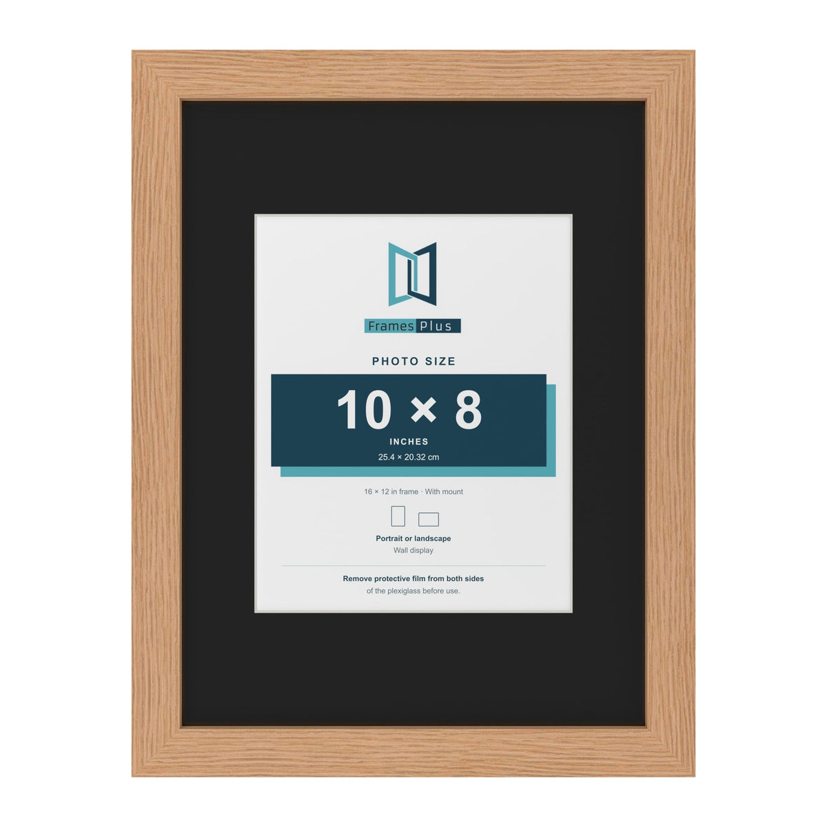 Oak 16 x 12 inch picture frame with a black mount for a 10 x 8 inch photo