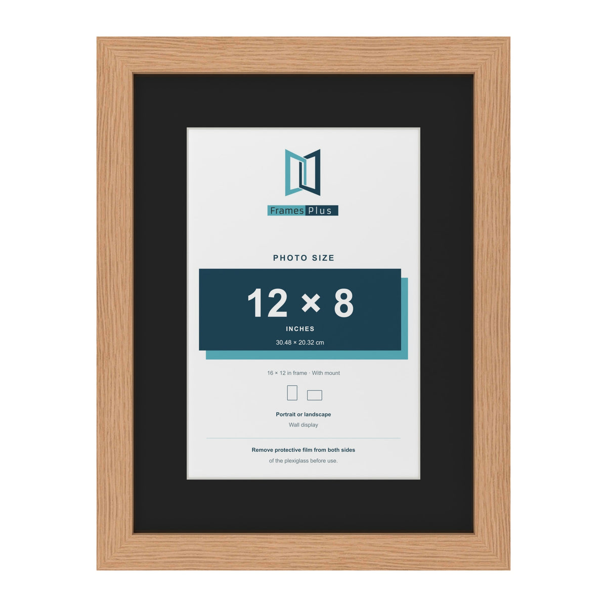 Oak 16 x 12 inch picture frame with a black mount for a 12 x 8 inch photo