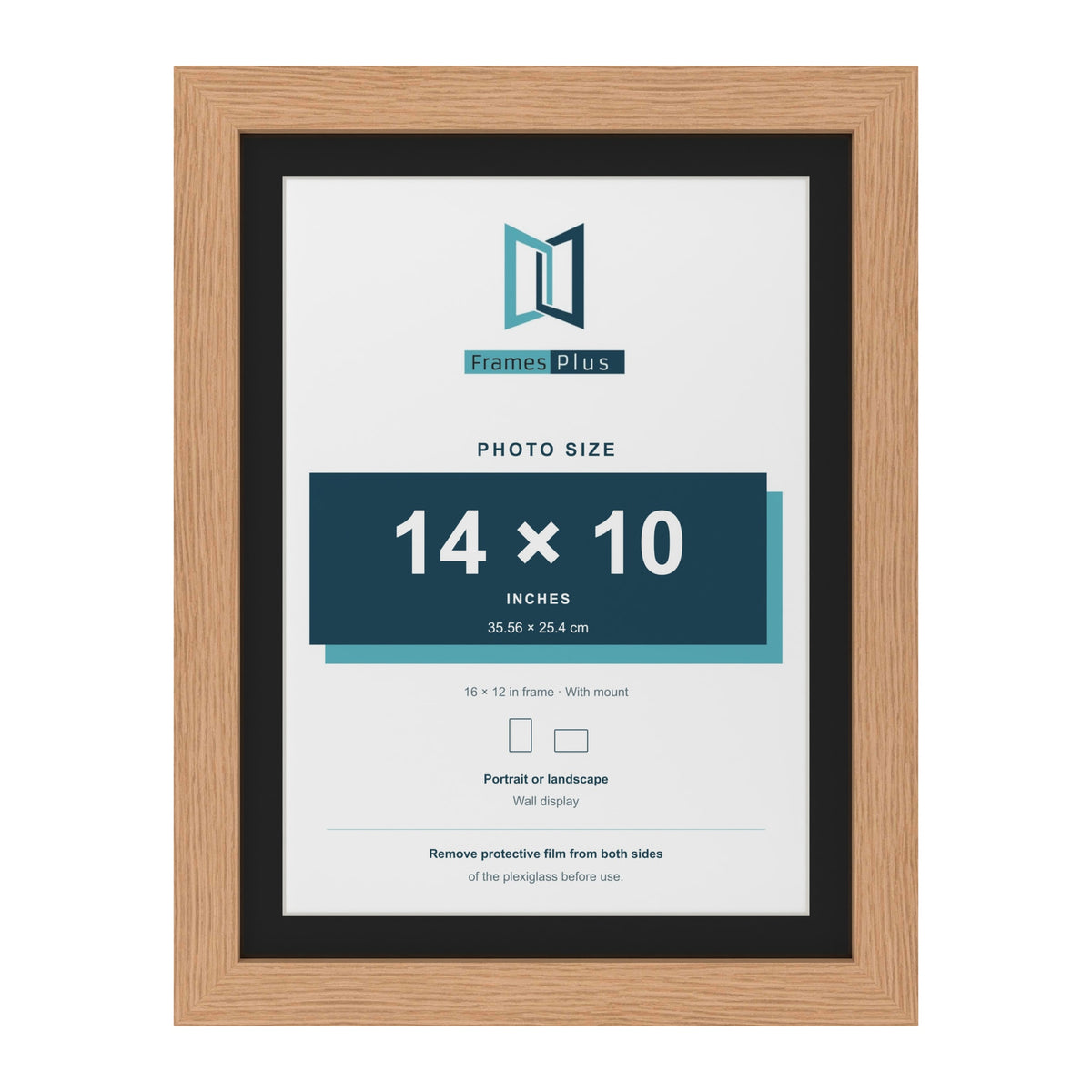 Oak 16 x 12 inch picture frame with a black mount for a 14 x 10 inch photo