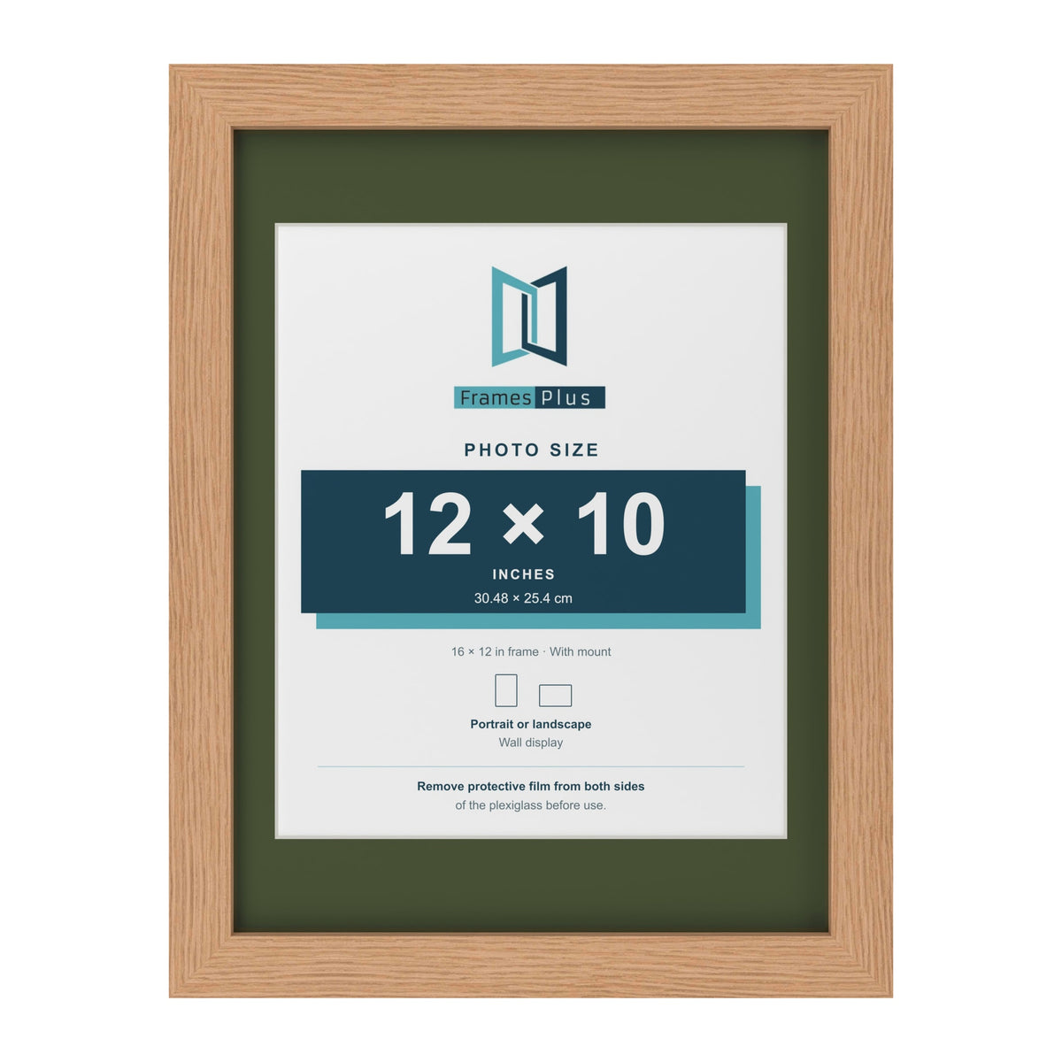 Oak 16 x 12 inch picture frame with a green mount for a 12 x 10 inch photo