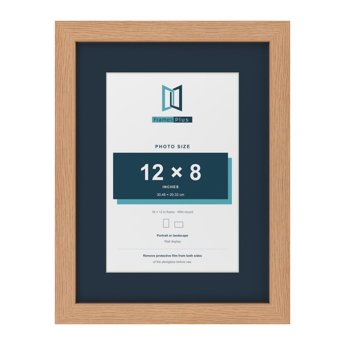 Oak 16 x 12 inch picture frame with a Pacific Blue mount for a 12 x 8 inch photo