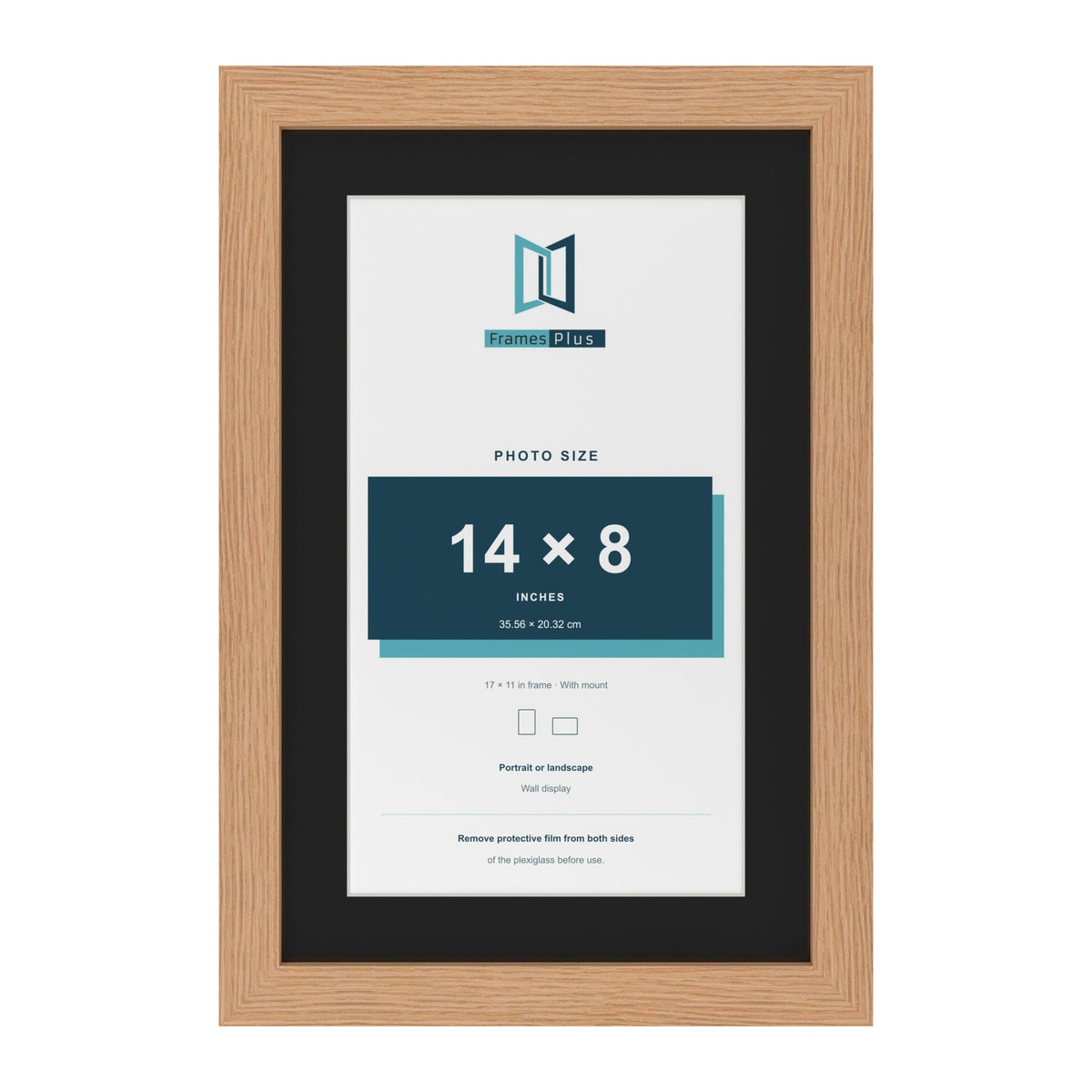 Oak 17 x 11 inch picture frame with a black mount for a 14 x 8 inch photo