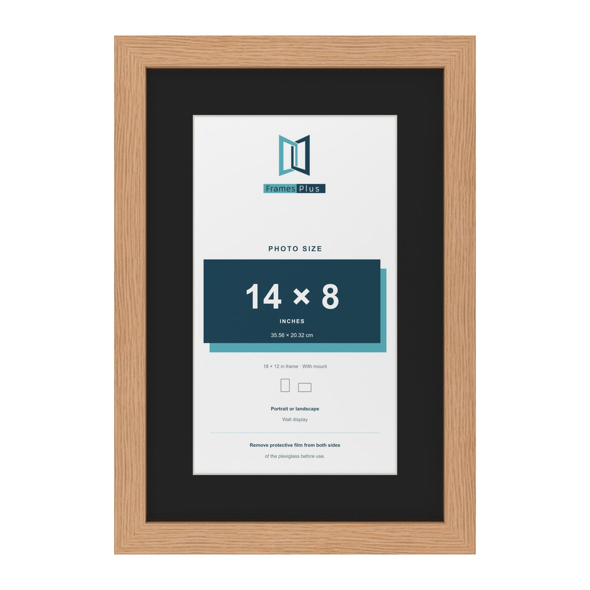 Oak 18 x 12 inch picture frame with a black mount for a 14 x 8 inch photo