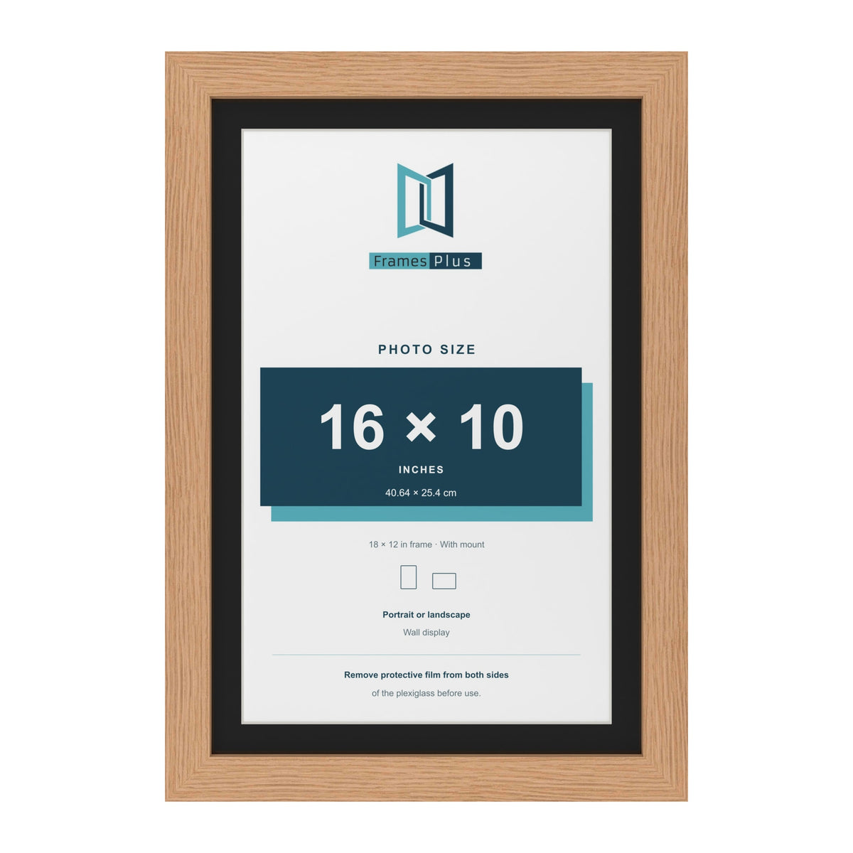 Oak 18 x 12 inch picture frame with a black mount for a 16 x 10 inch photo