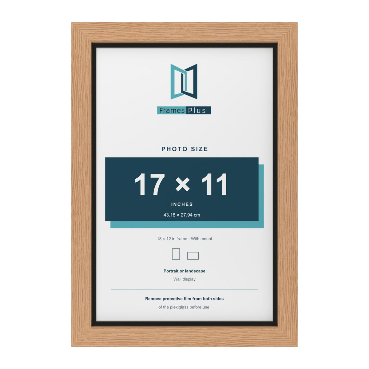 Oak 18 x 12 inch picture frame with a black mount for a 17 x 11 inch photo