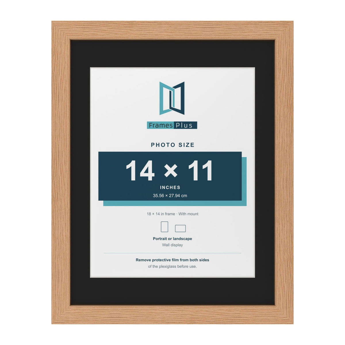 Oak 18 x 14 inch picture frame with a black mount for a 14 x 11 inch photo