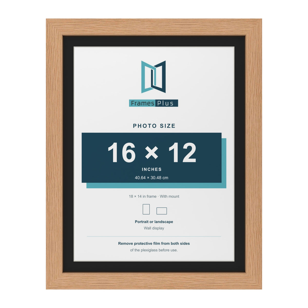 Oak 18 x 14 inch picture frame with a black mount for a 16 x 12 inch photo