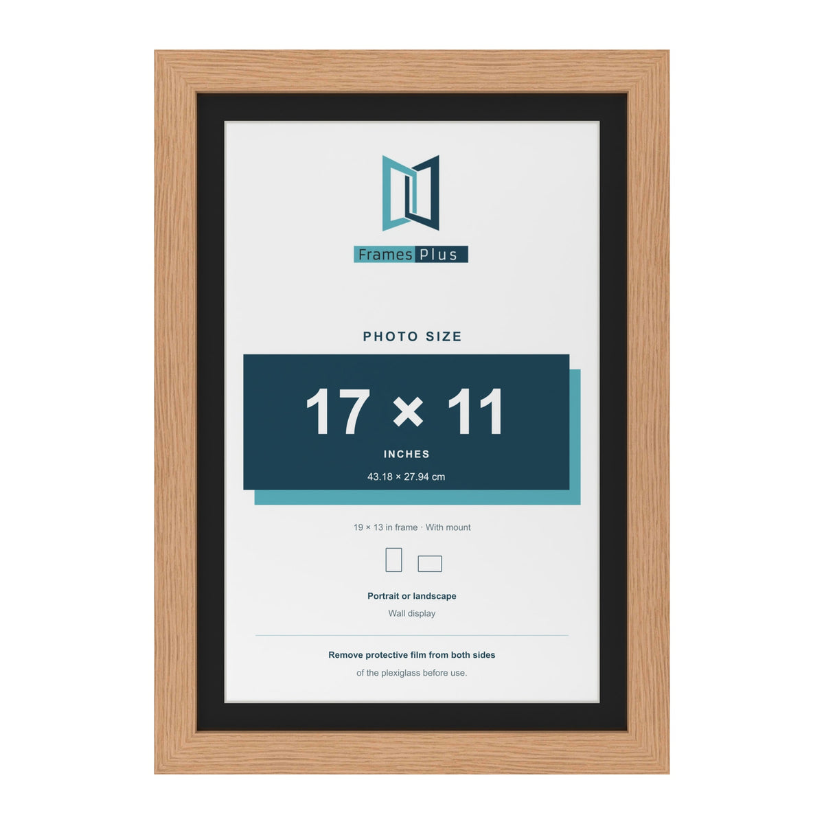 Oak 19 x 13 inch picture frame with a black mount for a 17 x 11 inch photo