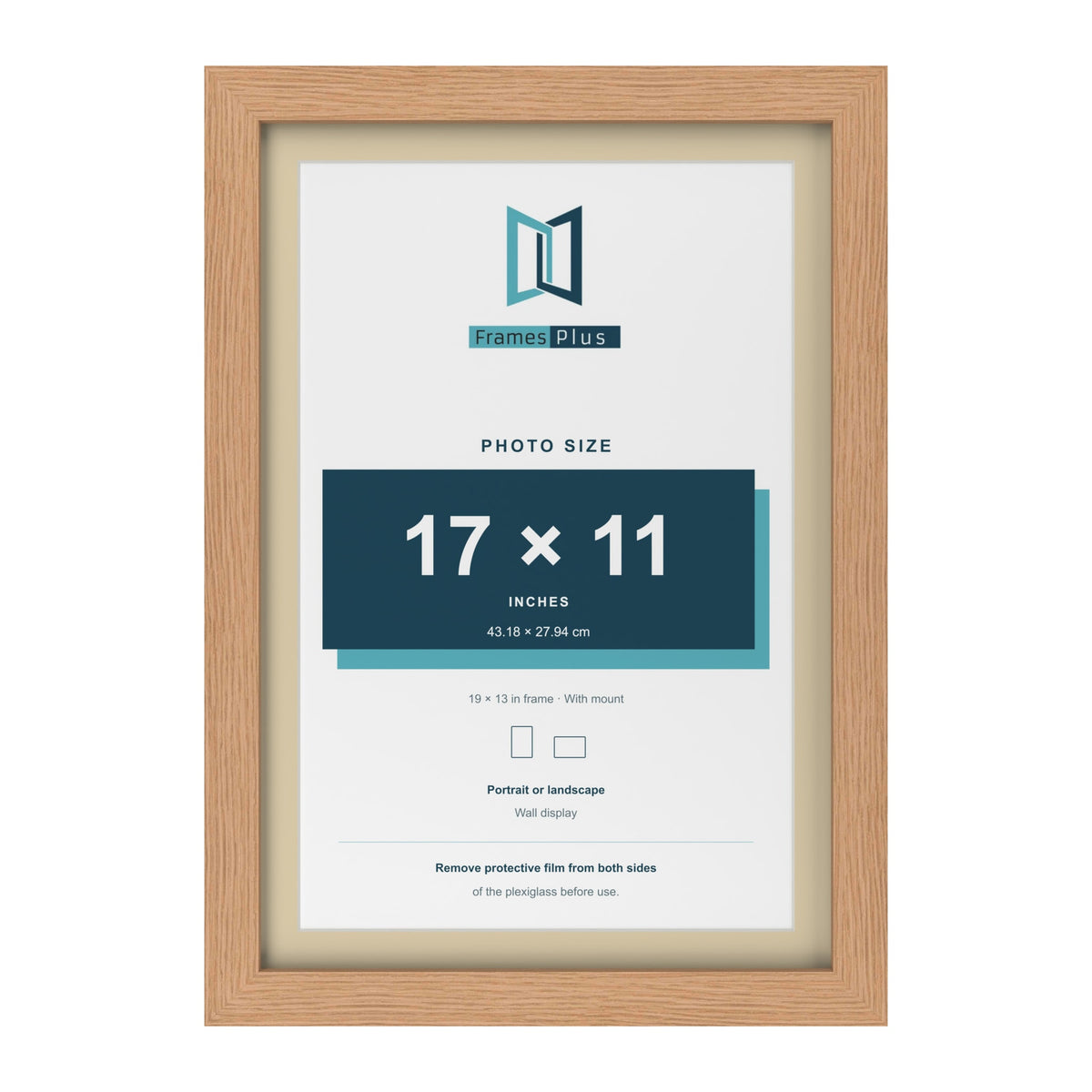 Oak 19 x 13 inch picture frame with an ivory mount for a 17 x 11 inch photo