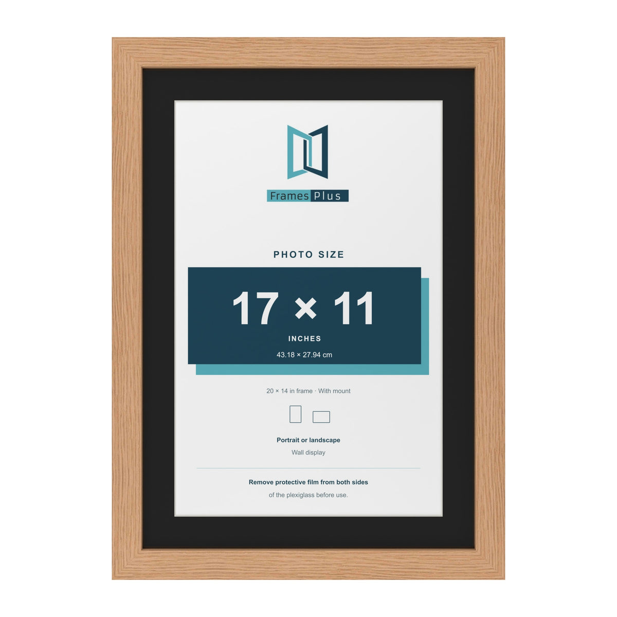 Oak 20 x 14 inch picture frame with a black mount for a 17 x 11 inch photo