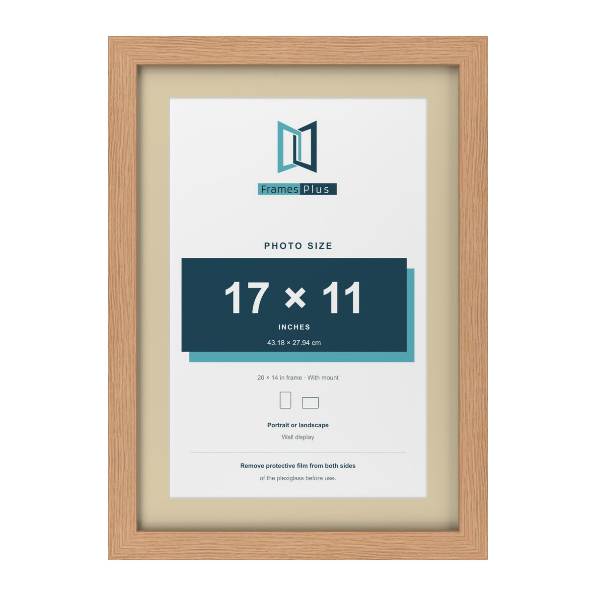 Oak 20 x 14 inch picture frame with an ivory mount for a 17 x 11 inch photo
