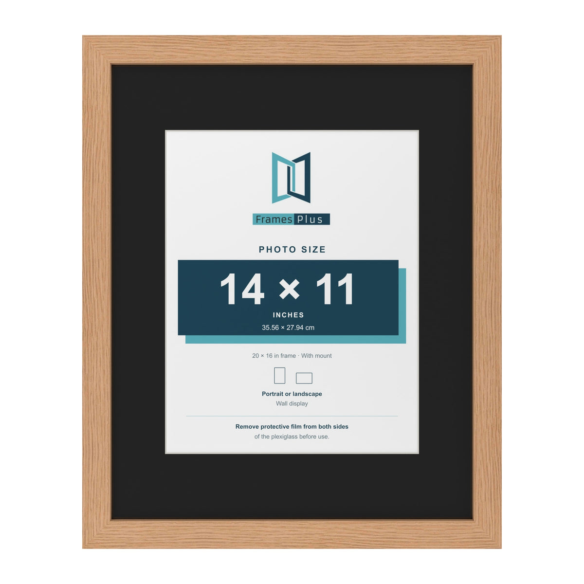 Oak 20 x 16 inch picture frame with a black mount for a 14 x 11 inch photo