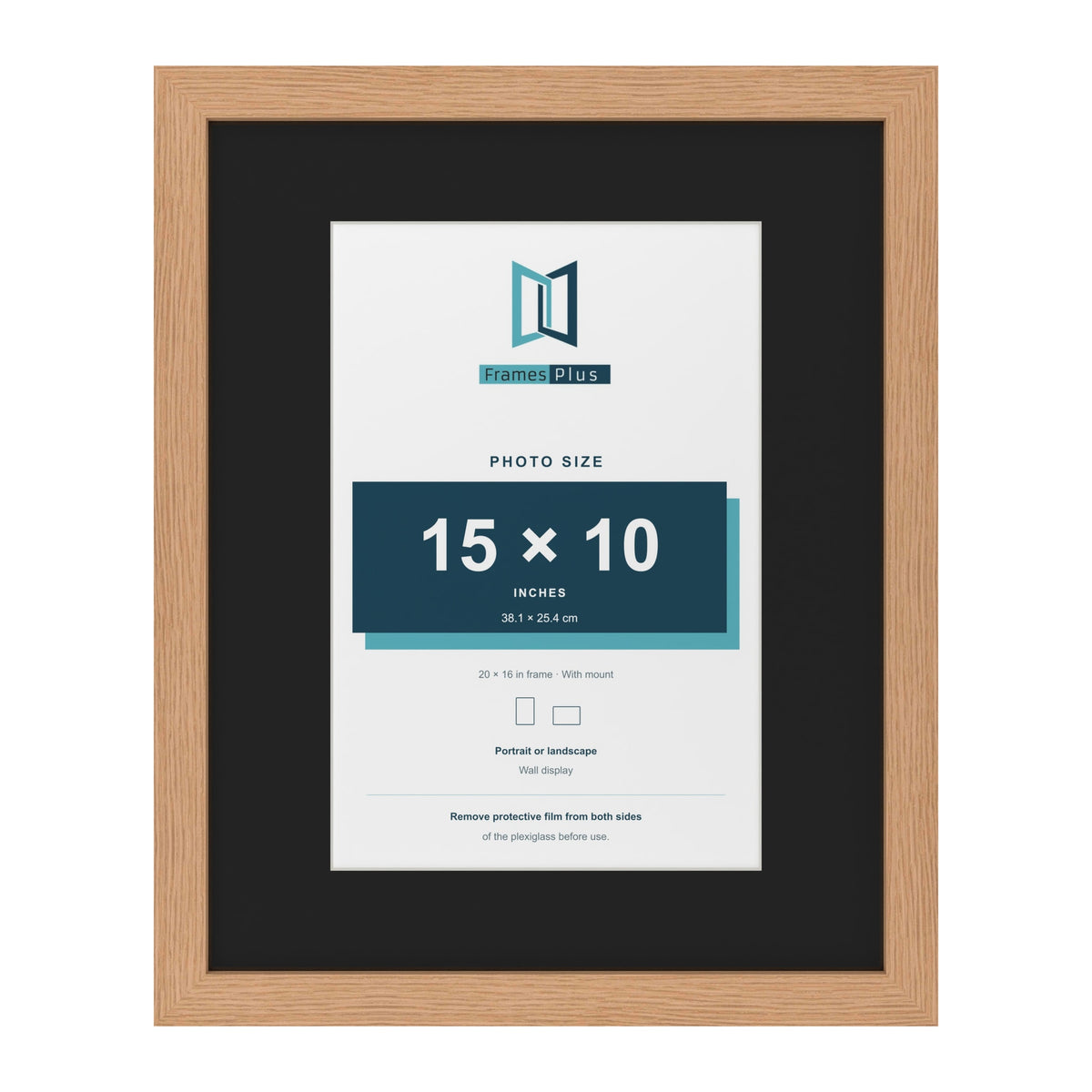 Oak 20 x 16 inch picture frame with a black mount for a 15 x 10 inch photo