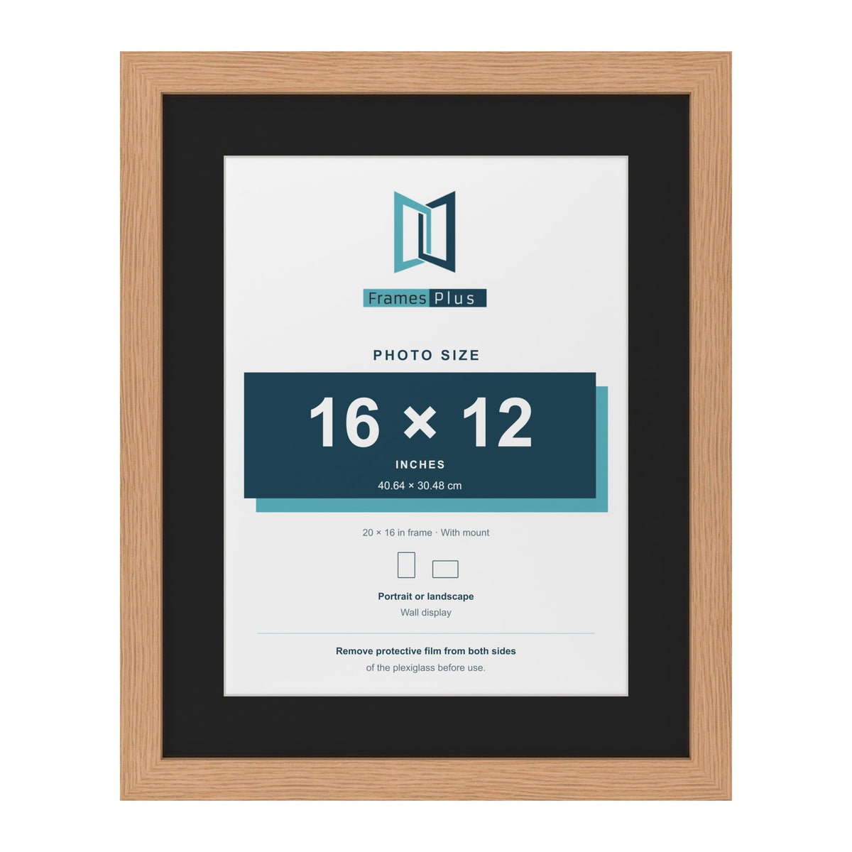 Oak 20 x 16 inch picture frame with a black mount for a 16 x 12 inch photo