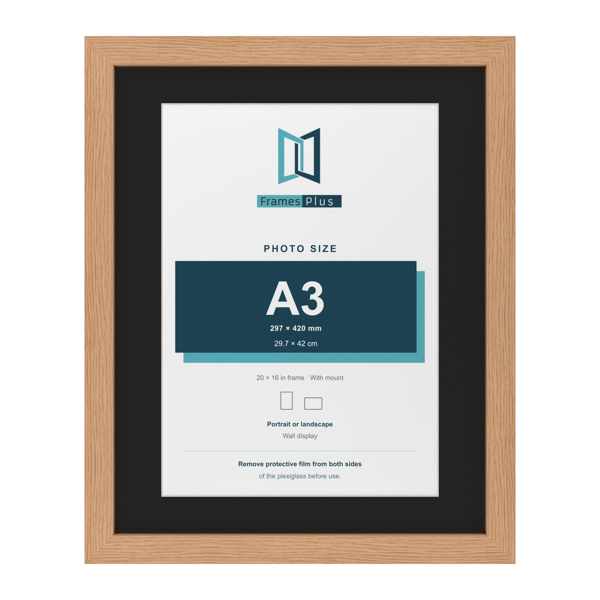 Oak 20 x 16 inch picture frame with a black mount for an A3 photo