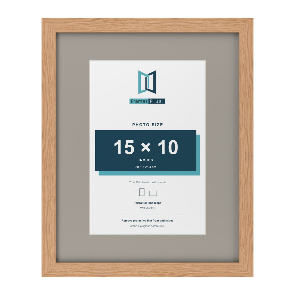 Oak 20 x 16 inch picture frame with a Dawn Grey mount for a 15 x 10 inch photo
