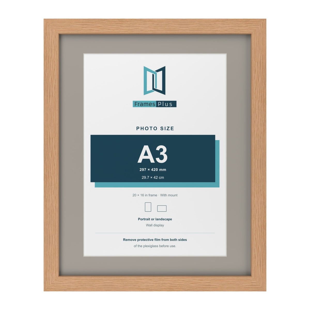 Oak 20 x 16 inch picture frame with a Dawn Grey mount for an A3 photo