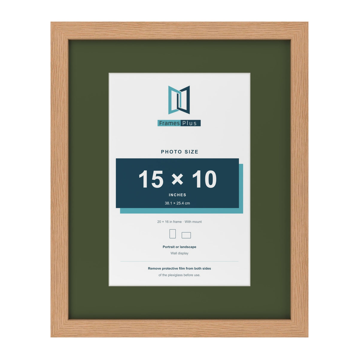 Oak 20 x 16 inch picture frame with a green mount for a 15 x 10 inch photo