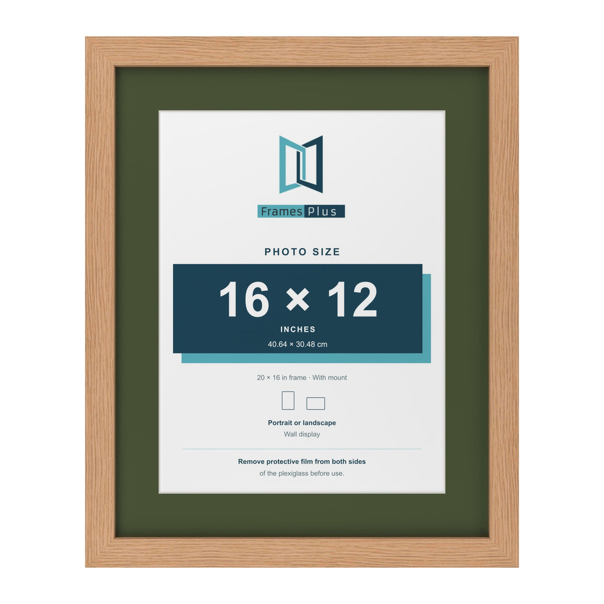 Oak 20 x 16 inch picture frame with a green mount for a 16 x 12 inch photo