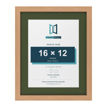 Oak 20 x 16 inch picture frame with a green mount for a 16 x 12 inch photo