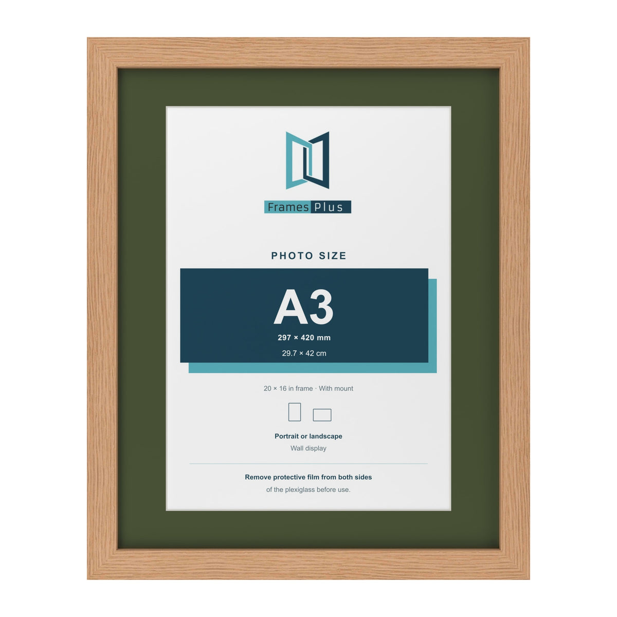 Oak 20 x 16 inch picture frame with a green mount for an A3 photo