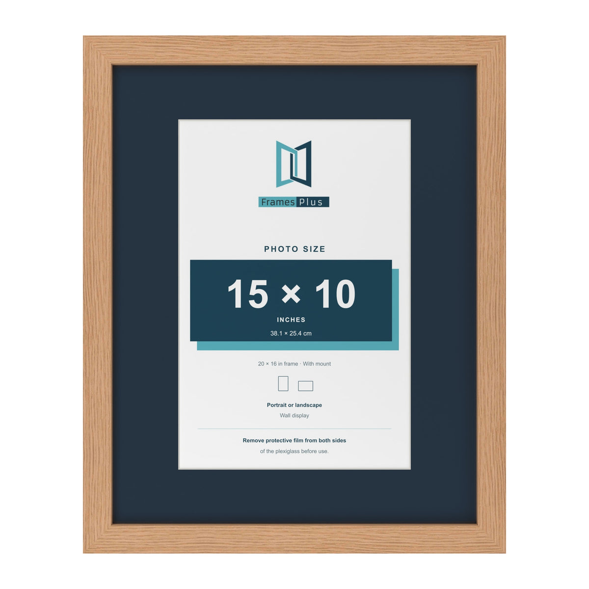 Oak 20 x 16 inch picture frame with a Pacific Blue mount for a 15 x 10 inch photo
