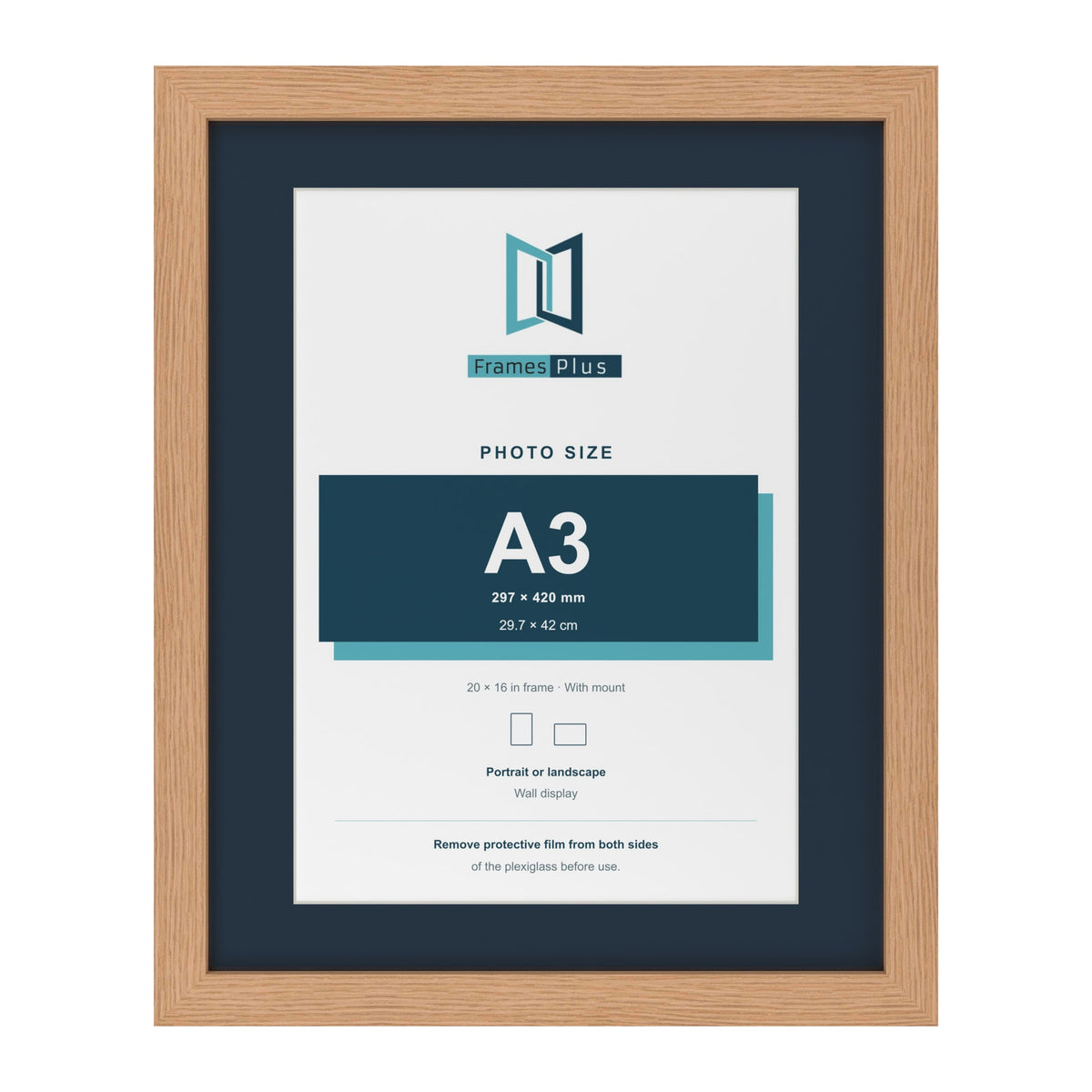 Oak 20 x 16 inch picture frame with a Pacific Blue mount for an A3 photo