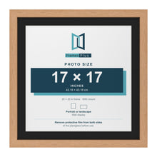Oak 20 x 20 inch picture frame with a black mount for a 17 x 17 inch photo