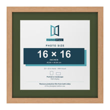 Oak 20 x 20 inch picture frame with a green mount for a 16 x 16 inch photo