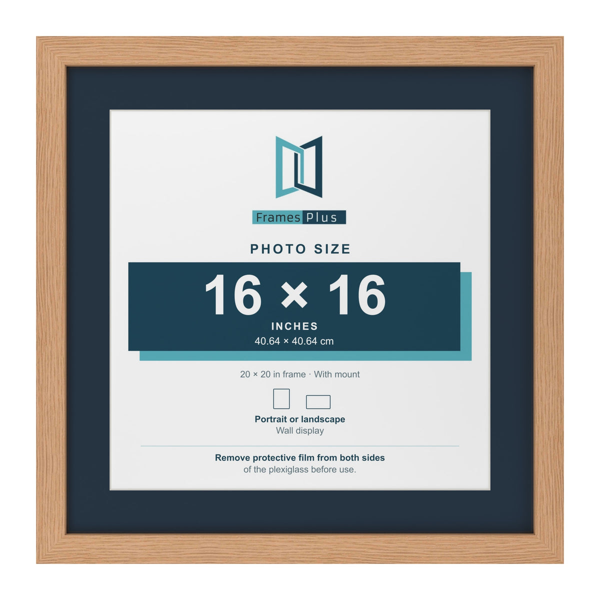 Oak 20 x 20 inch picture frame with a Pacific Blue mount for a 16 x 16 inch photo