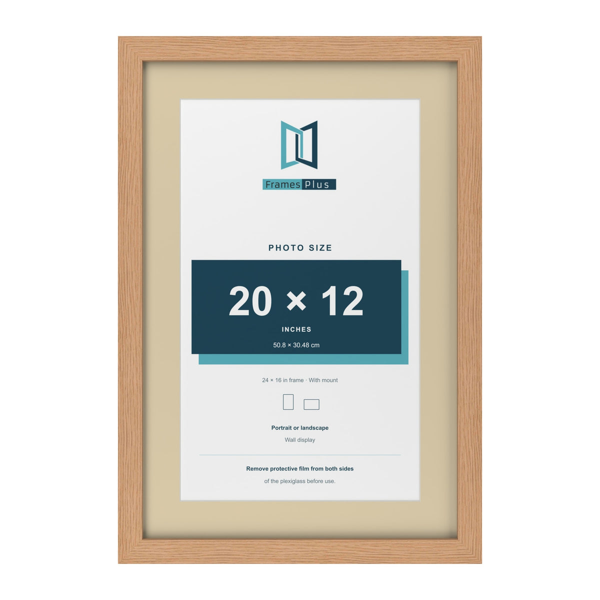 Oak 24 x 16 inch picture frame with an ivory mount for a 20 x 12 inch photo