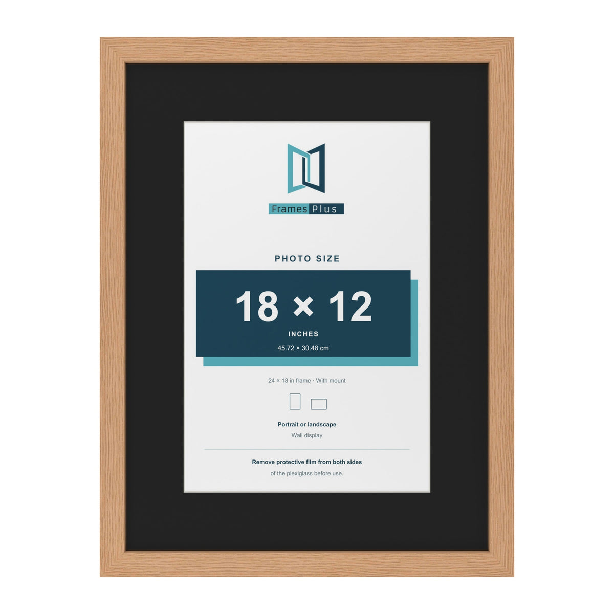 Oak 24 x 18 inch picture frame with a black mount for an 18 x 12 inch photo