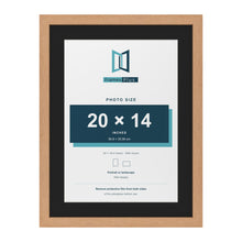 Oak 24 x 18 inch picture frame with a black mount for a 20 x 14 inch photo