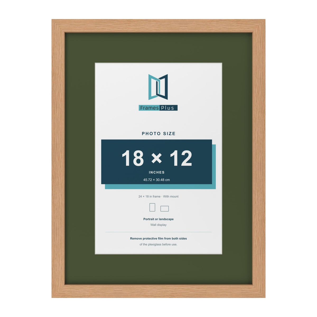 Oak 24 x 18 inch picture frame with a green mount for an 18 x 12 inch photo